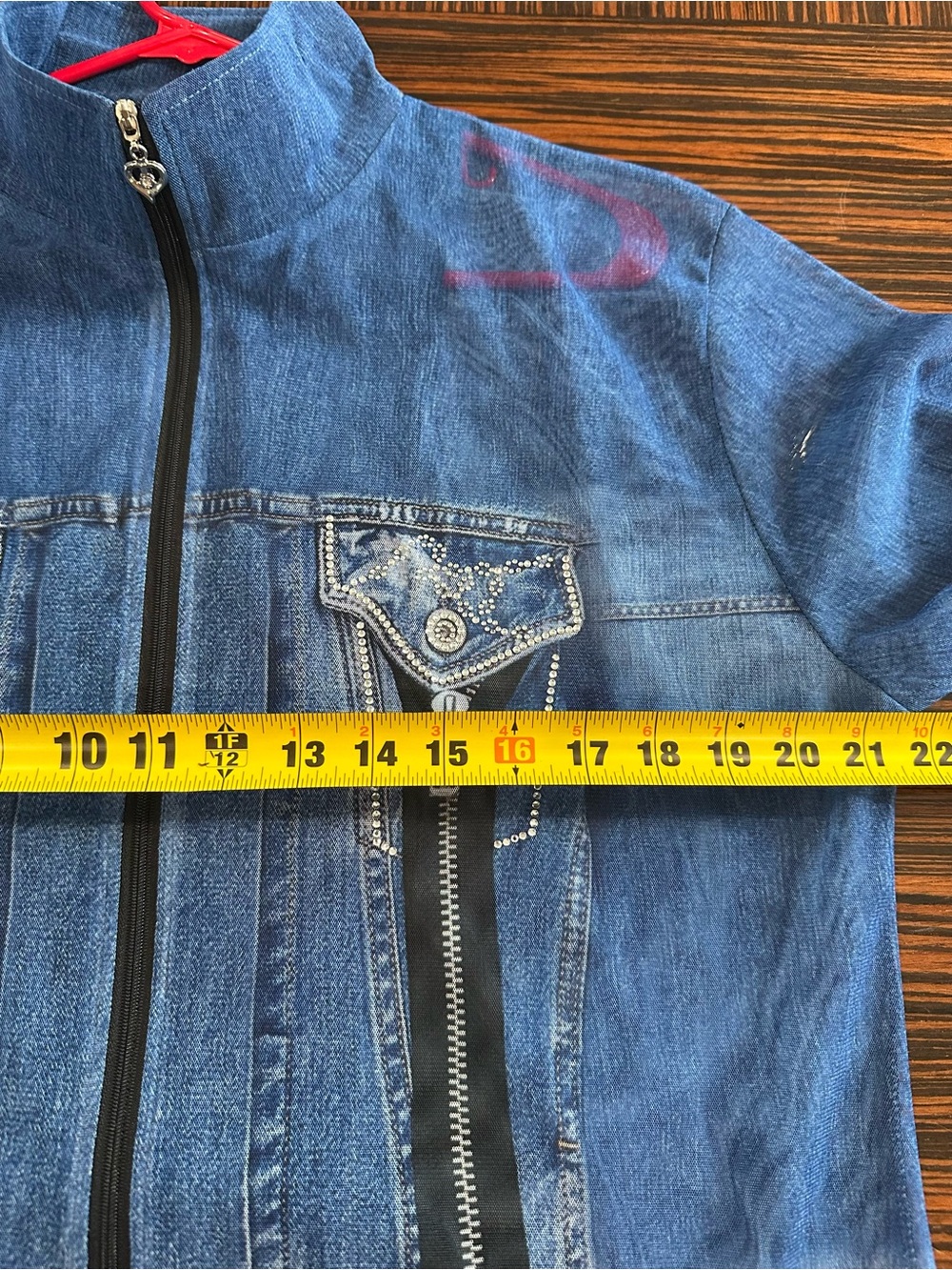 Valentina Tunic Top Faux Denim Full Zipper Semi Sheer Sz XL EUC - Picture 7 of 9